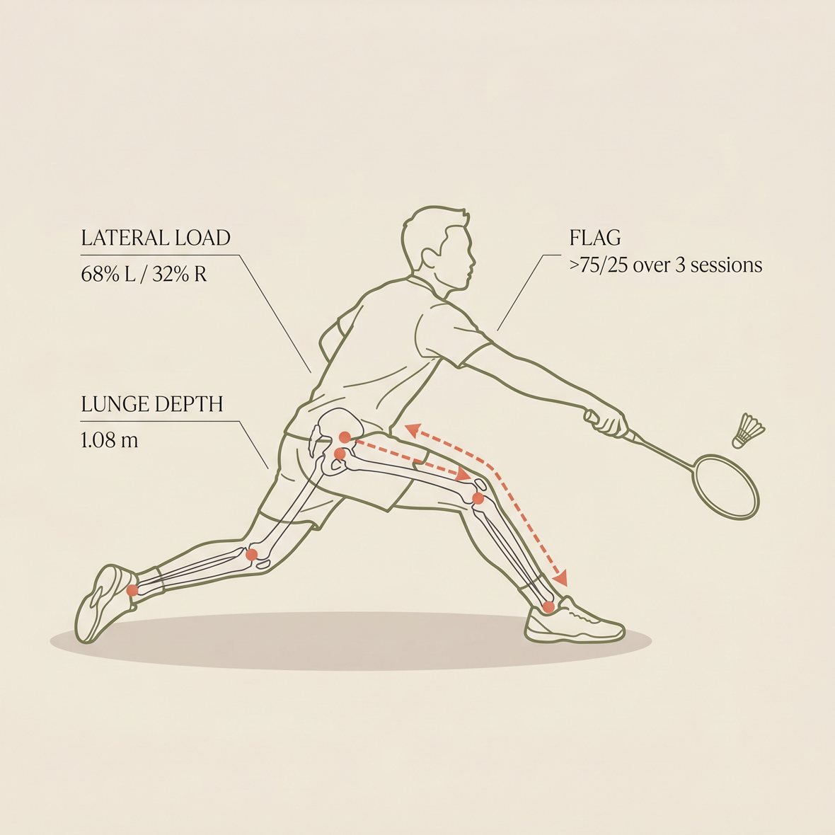 Lateral load asymmetry — lunge depth and left-right weight distribution
