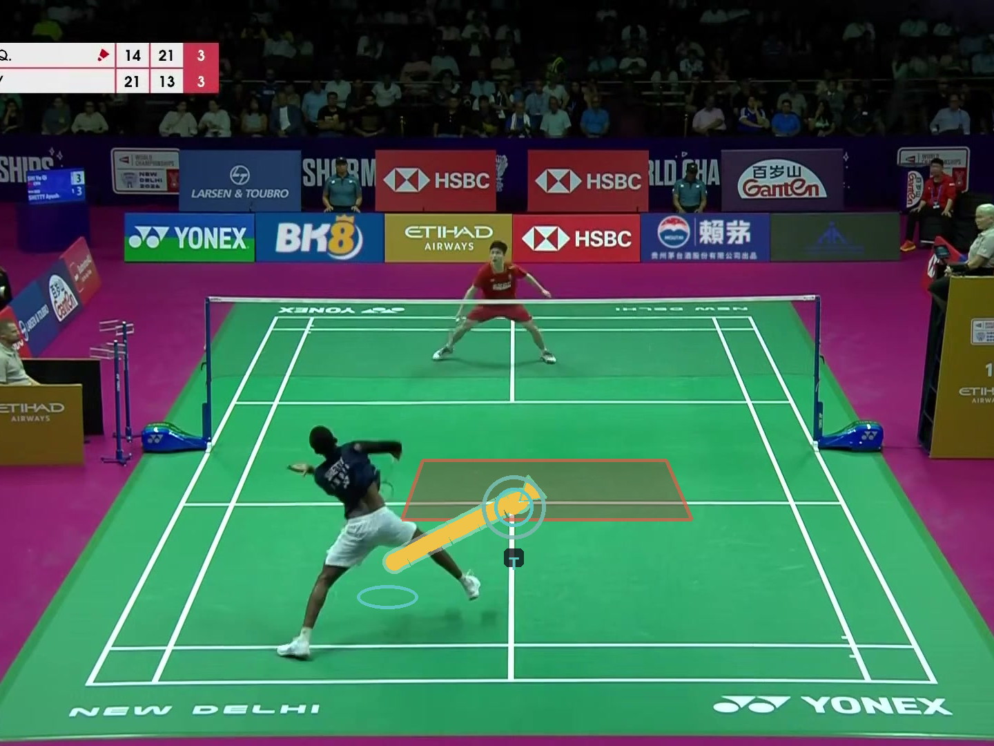 The recovery — Ayush Shetty Game 3 still, coaching overlay, not measured